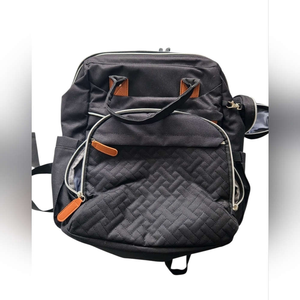 Stylish Black Diaper Bag with Brown Accents